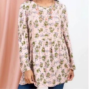MATILDA JANE Like A Lady Floral Crochet Tunic Women’s Pink  Floral Blouse Sz M